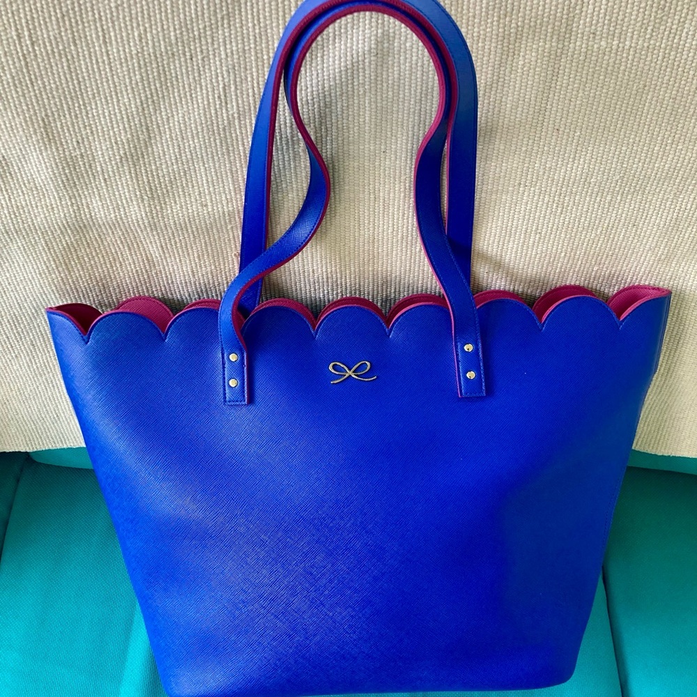 Bath & Body Works Blue Pink Vinyl Work Zip Bag Comfortable Purse Women's Tote